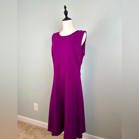 White House Black Market, berry colored fit & flare midi dress. Size Large - Picture 2 of 6